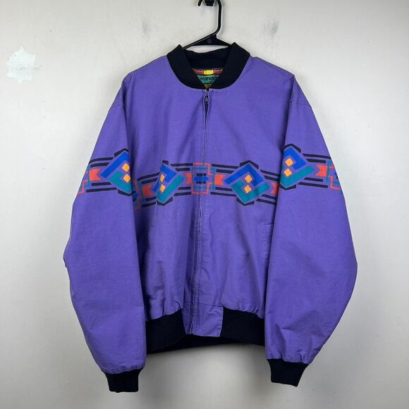 Vintage 90s Wrangler Brushpopper Native American Aztec Print Bomber Size XL - Picture 1 of 7